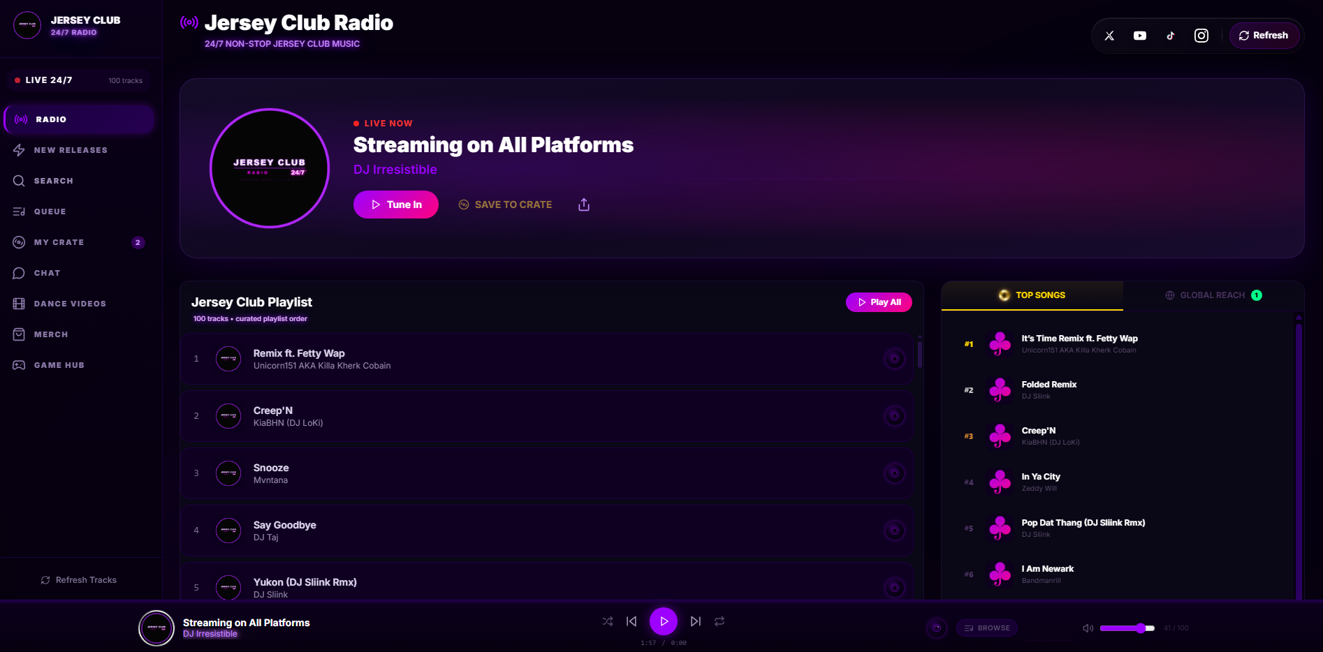 Version 1 — circular badge logo, text-only player